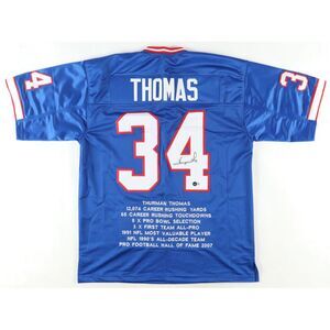 Thurman Thomas Signed Career Highlight Stat Jersey (Beckett)